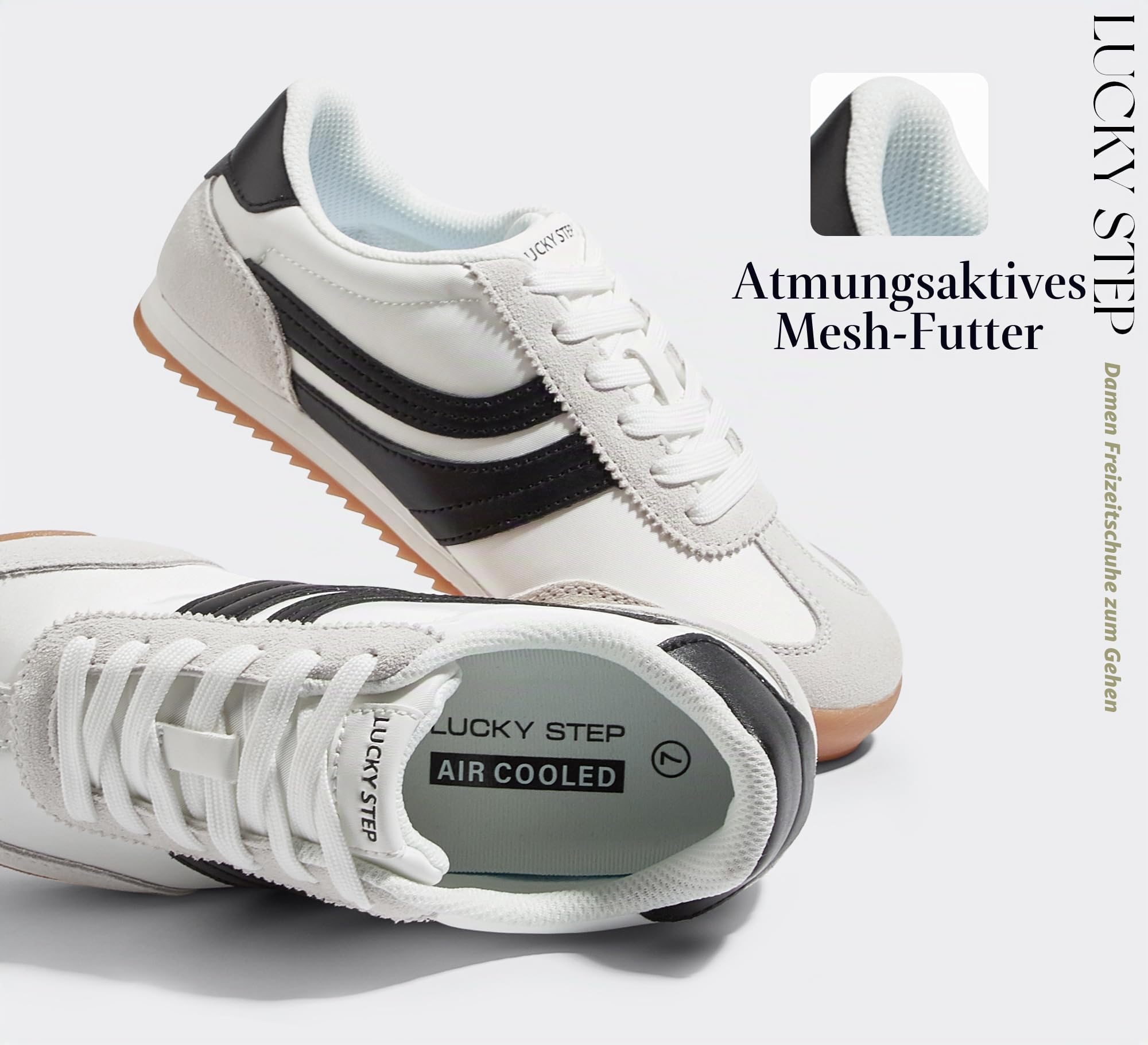 LUCKY STEP Damen Sneakers im Retro-Design | Leichte Freizeitschuhe mit dünner Profilsohle und Schnürung | rutschfest für Fitness, Walking und den Alltag