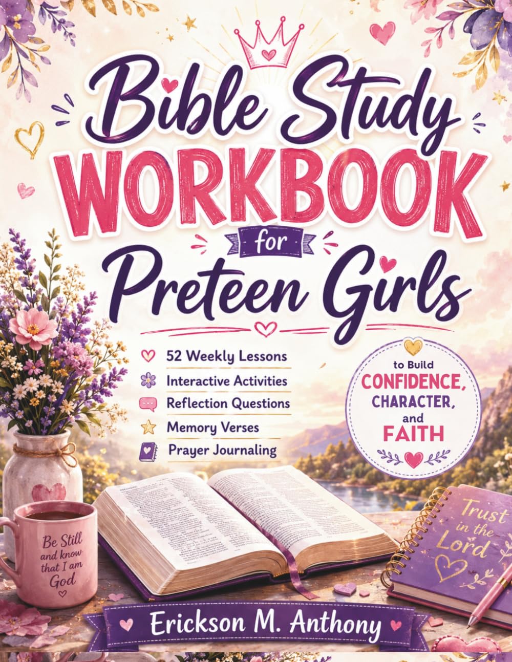 BIBLE STUDY WORKBOOK FOR PRETEEN GIRLS: 52 Weekly Lessons, Interactive Activities, Reflection Questions, Memory Verses, and Prayer Journaling to Build Confidence, Character, and Faith