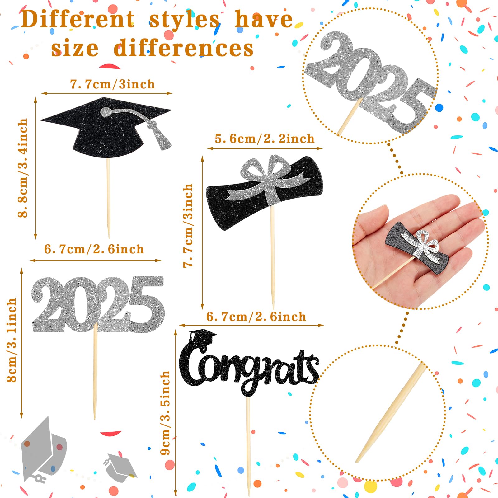 Snapklik.com : Chinco 100 Pack 2025 Graduation Cupcake Toppers Grad Cap ...
