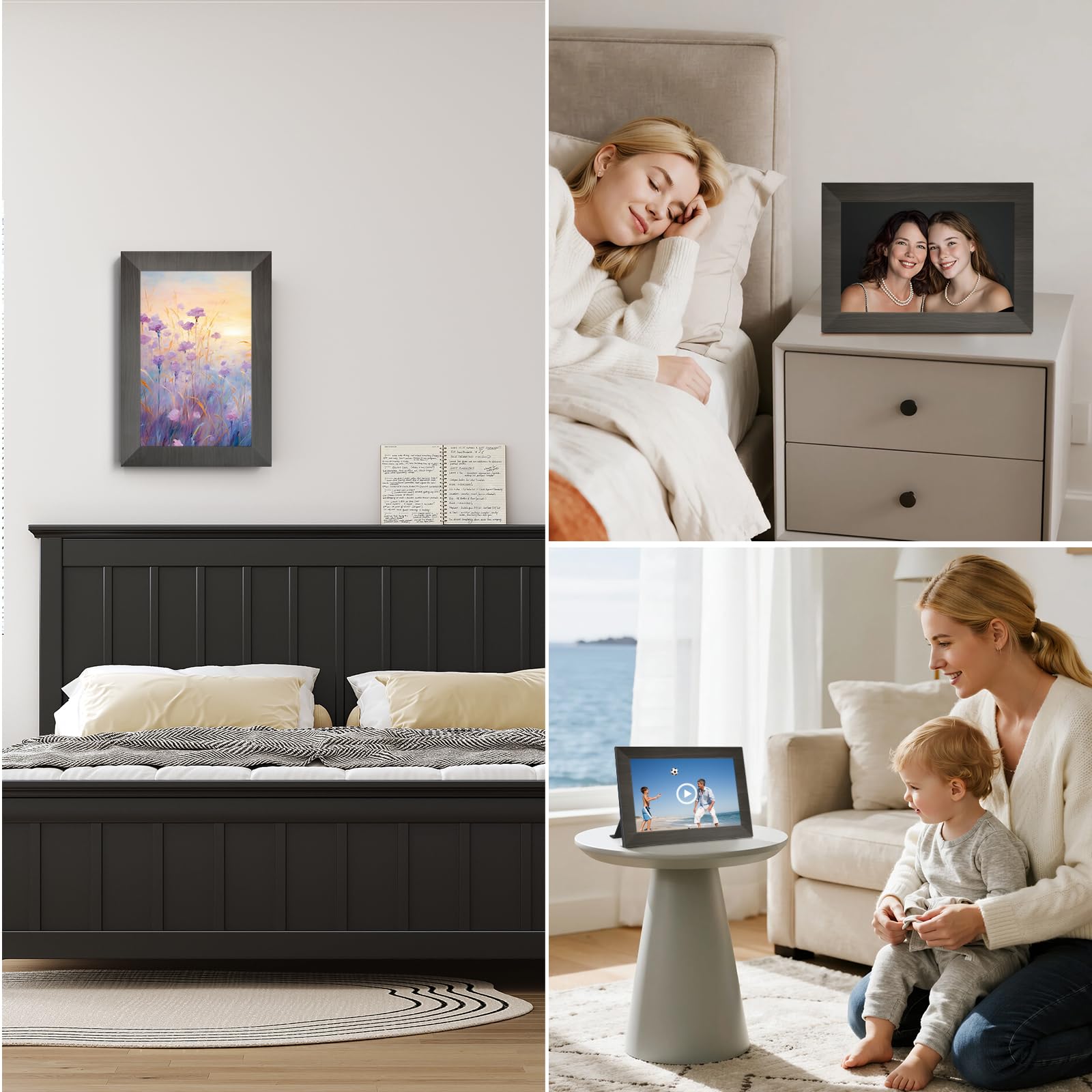 Cadre Photo Numérique 10 Pouces, WiFi intégré en mémoire de 32 Go, Cadre électronique avec écran Tactile IPS, Rotation Automatique, Partage Facile de Photos ou de vidéos Via Application