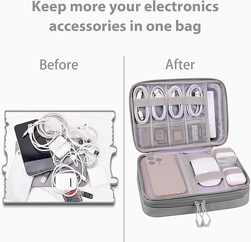 Miniatura 4 de DDgro Organizador de cables de viaje, bolsa de accesorios para Kindle para mantener el iPad, mini, cargadores, teléfono, mouse (gris, PU-grande)