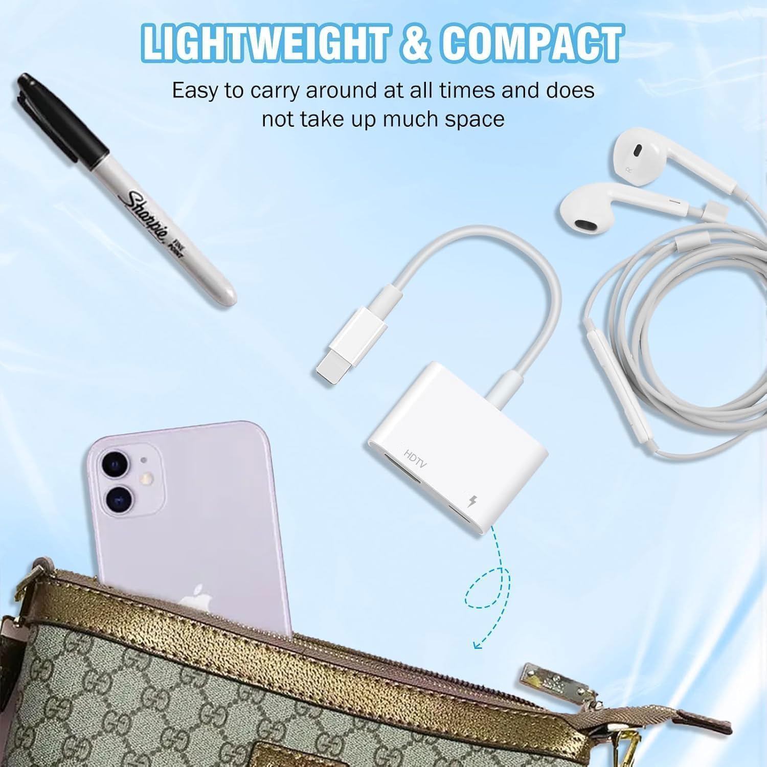 Adaptateur HDMI pour iPhone, Adaptateur AV numérique HDMI Lightning 1080P avec synchronisation Audio/vidéo et Conversion d'écran, Port de Charge Lightning