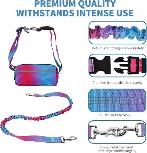 Miniatura 2 de Correa de perro manos libres para perros medianos y grandes, correa de perro manos libres con bolsa de cremallera, adecuada para correr, trotar,