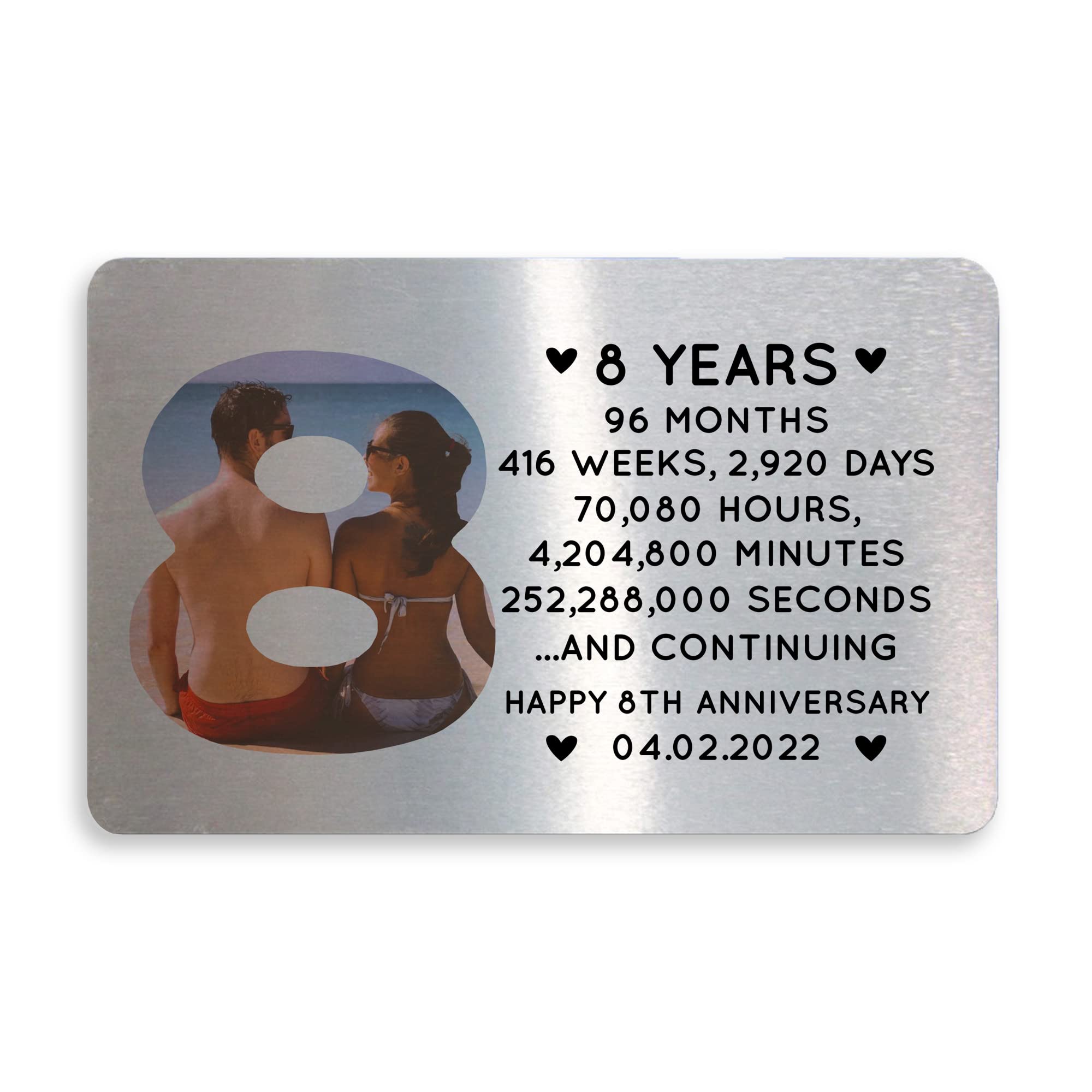 8th Anniversary Personalised Metal Card Perfect For Husband Wife Him Her Gift