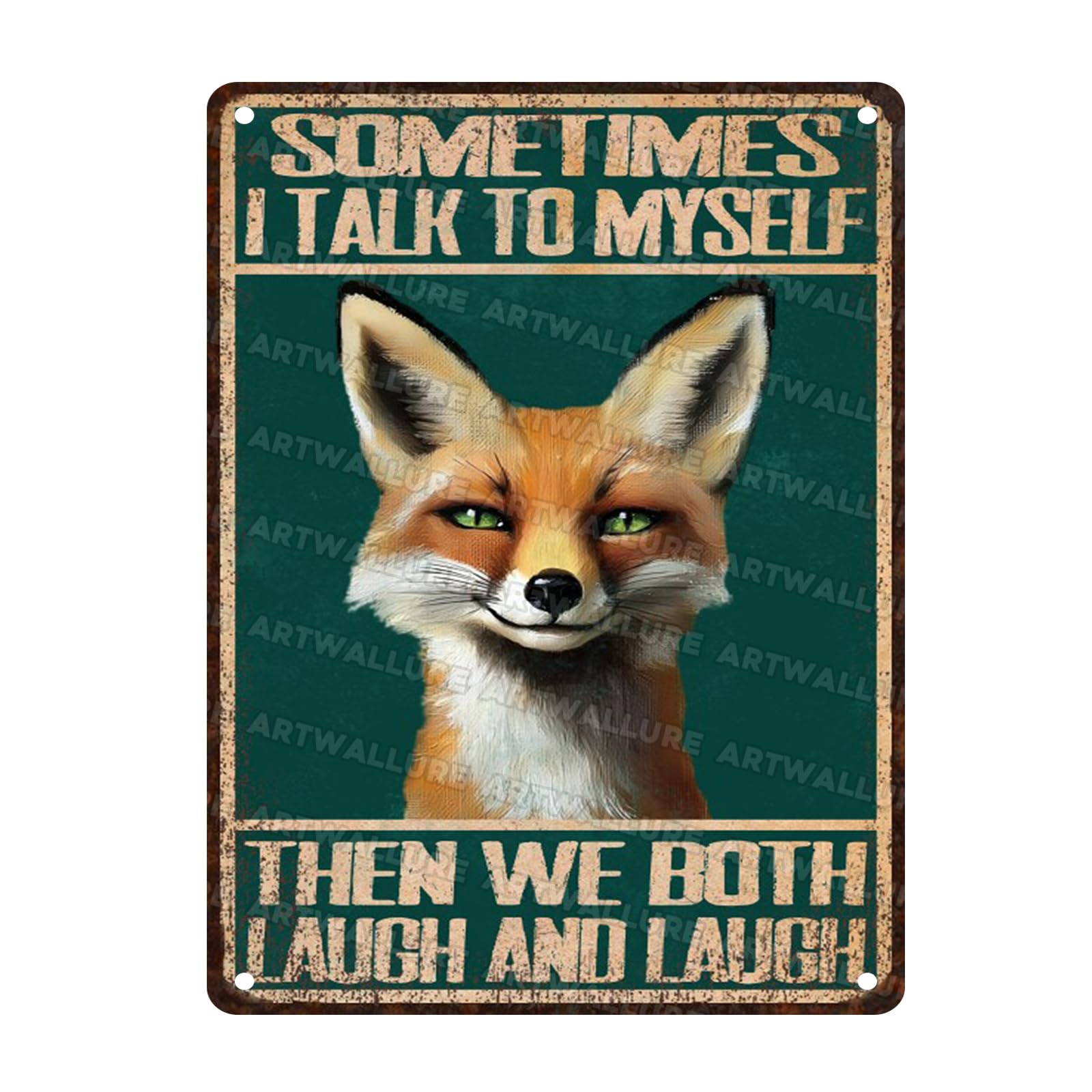 Fox Vintage Tin Sign Sometimes I Talk To Myself Funny Metal Tin Sign for Bathroom Decor Poster Wall Man Cave Living Room Wall Home Decor 12x16inch