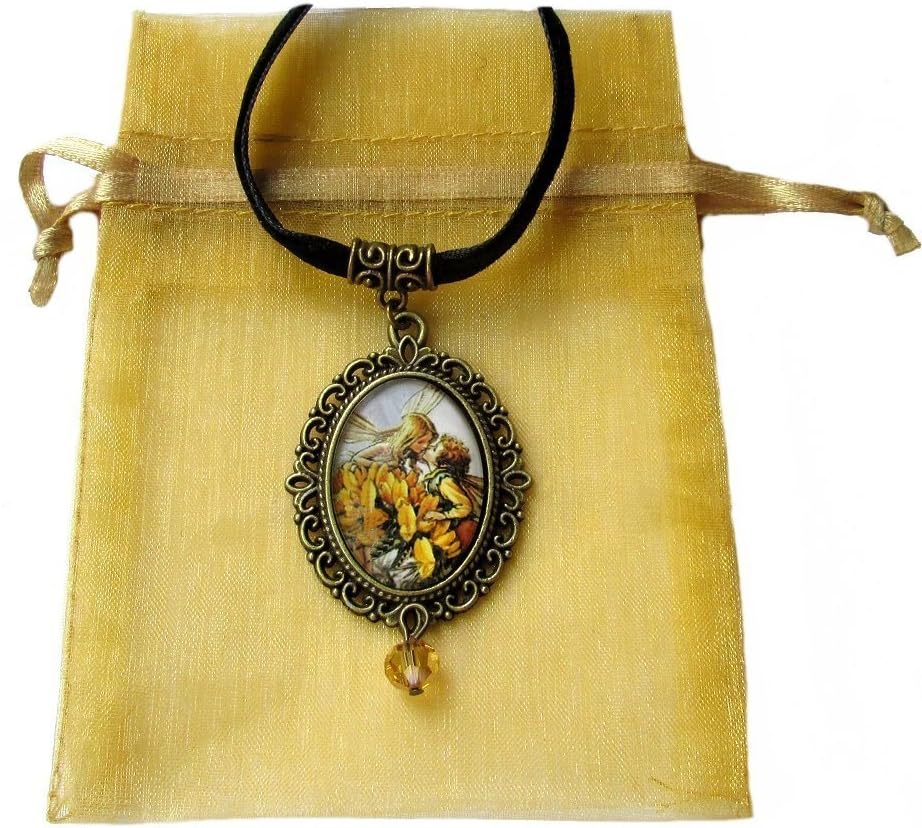 Flower Fairy Cabochon Pendants ~ Gorse Fairy ~ Organza Gift Bag Included