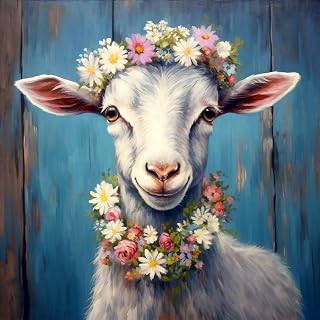 Zlinnar DIY Goat Diamond Painting Kits for Adults Beginners Animal Diamond Painting 5D Round Full Drill Painting Dot Paint with Gem Art Kits Home Wall Decor Gift 12×12 Inches