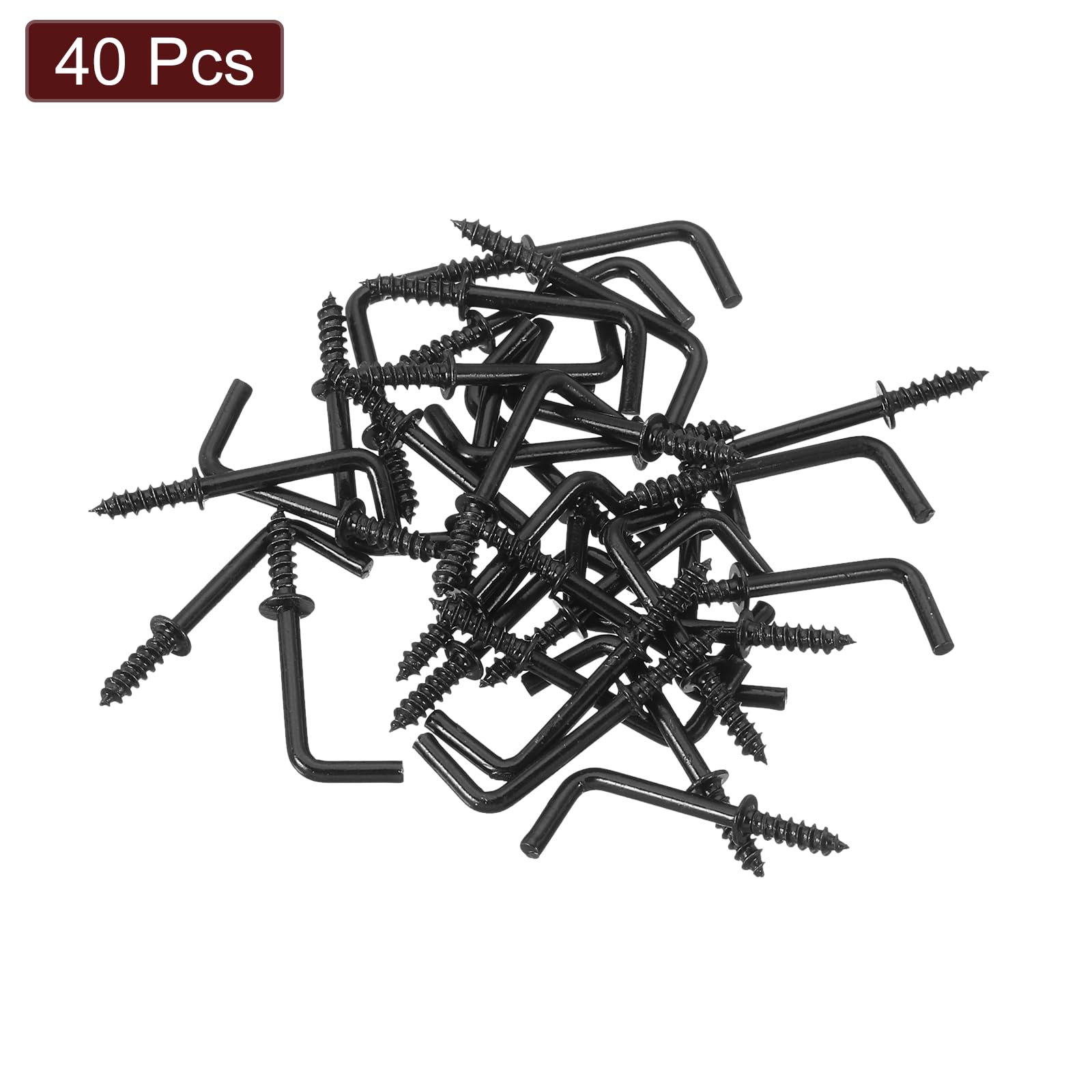 QUARKZMAN Ganci ad Angolo Retto, 40pz 3/4" Ganci a Vite a Forma di L Avvita Ganci, Ganci a Vite ad Angolo Retto in Metallo a Forma di 7 per Appendere, Nero