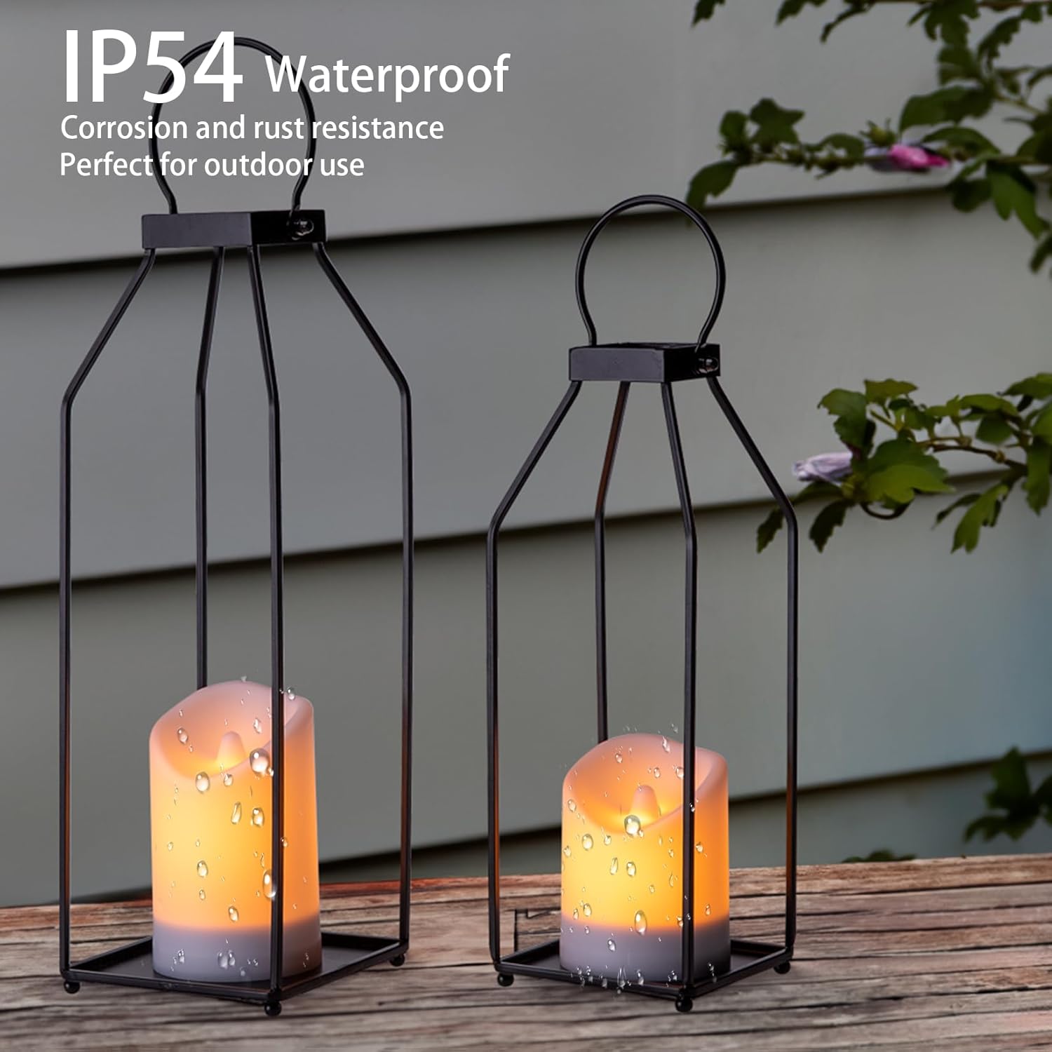 Solar Lanterns Outdoor Waterproof Farmhouse Black Metal Outdoor Lantern Flickering Candles with Timer, Lanterns Decorative Outdoor for Front Porch, Patio, Christmas, Fall Decor- ALL FORTUNE