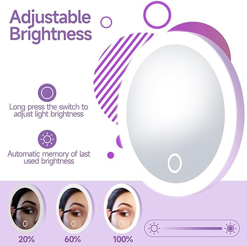 Miniatura 8 de Espejo de aumento iluminado 5X, espejo de aumento con luz 5X, espejo de aumento recargable 5X con luz, espejo de bolsillo de mano compacto regulable