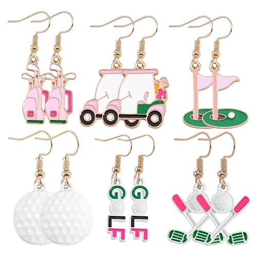 6 Pairs Golf Dangle Earrings for Women, Enamel Golf Ball