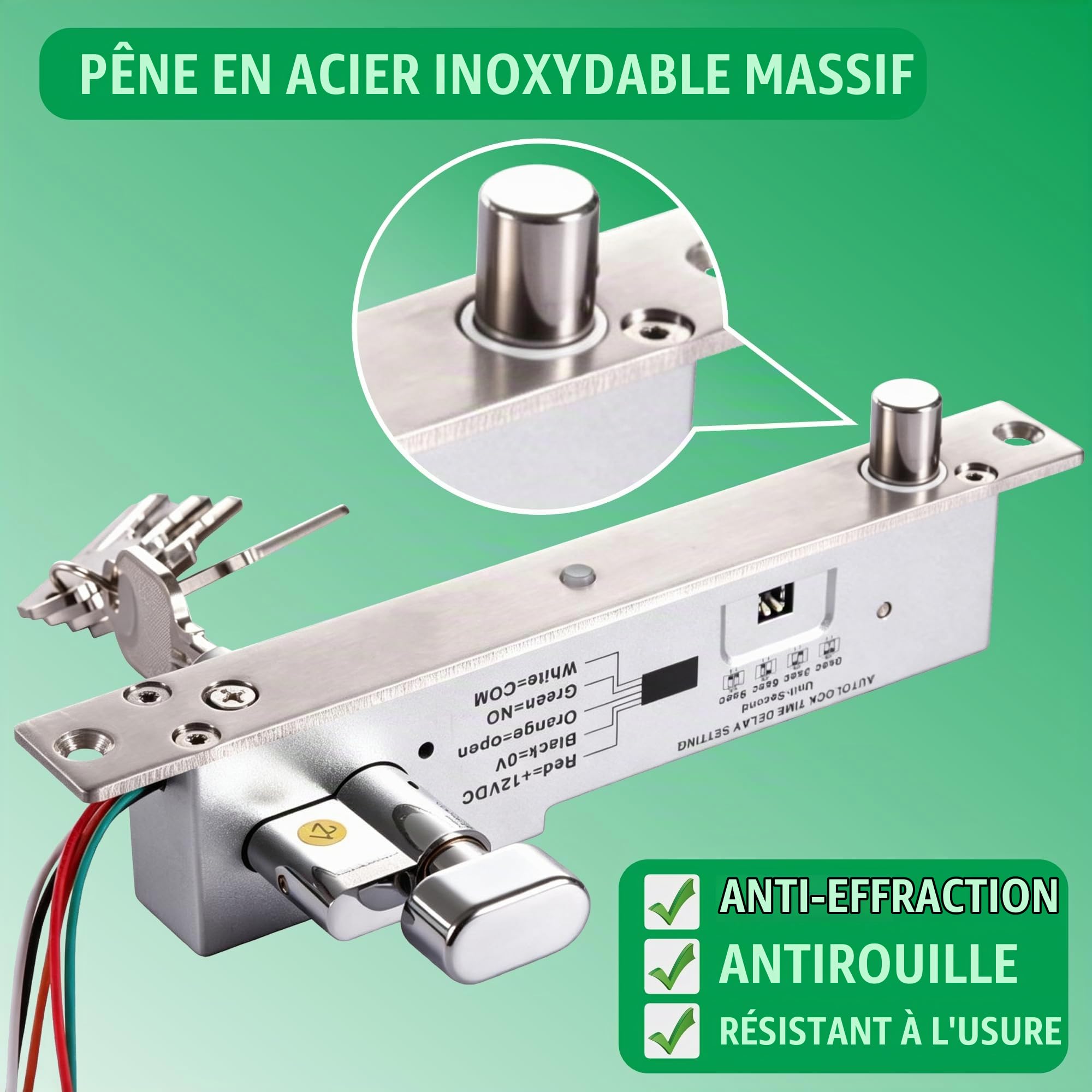 UHPPOTE Cylindre de Serrure Fail Secure NO Verrou Electrique Solide Ouvert par la Clé Cylindre Ouvert Manuellement