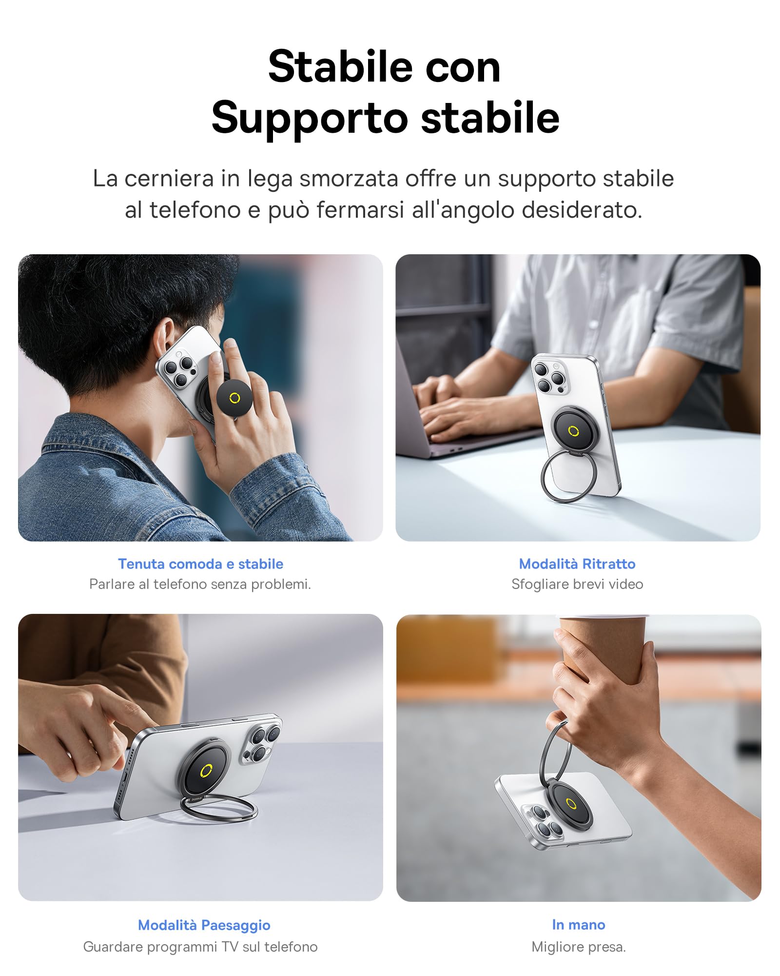 Baseus MagPro II Anello magnetico per iPhone per MagSafe, supporto ad anello magnetico 7,5N, supporto per impugnatura a rotazione a 360° per iPhone 17 16 15 14 13 12 Pro Max