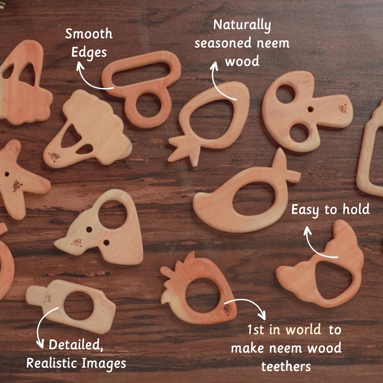 Ariro Wooden Teethers Shaped As Pacifier And Milk Bottle For Baby Boy & Girl|Hand Crafted With Organic Neem Wood That Helps Boost Immunity & Aids In Digestion|Easy To Grasp & Chew,Infant - Image 4 thumbnail