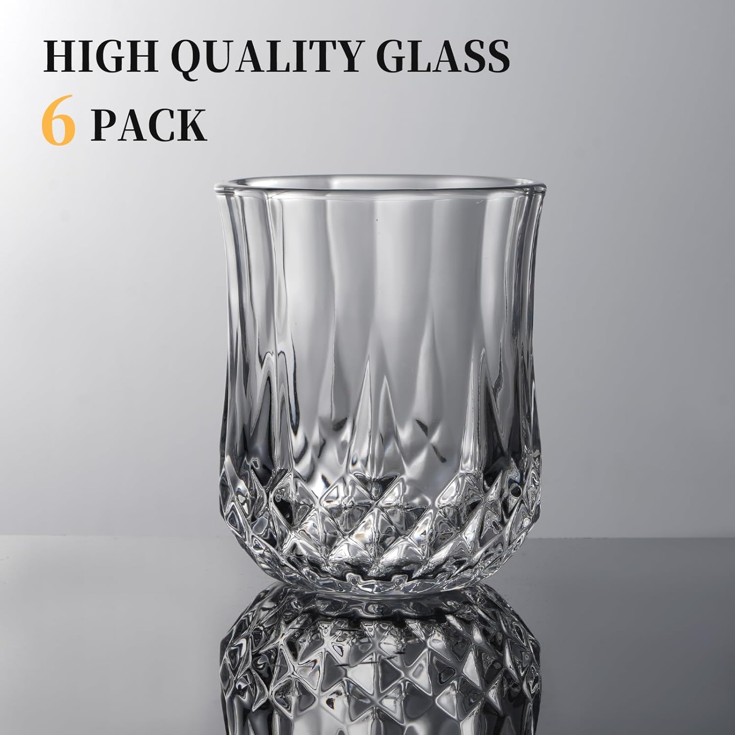 Diamond Whiskey Glasses Set of 6 with Compact Size, Premium Crystal Bourbon Scotch Glass for Men Dad, Solid Old Fashioned Glass Lowball Bar Glasses -7Oz - Image 4
