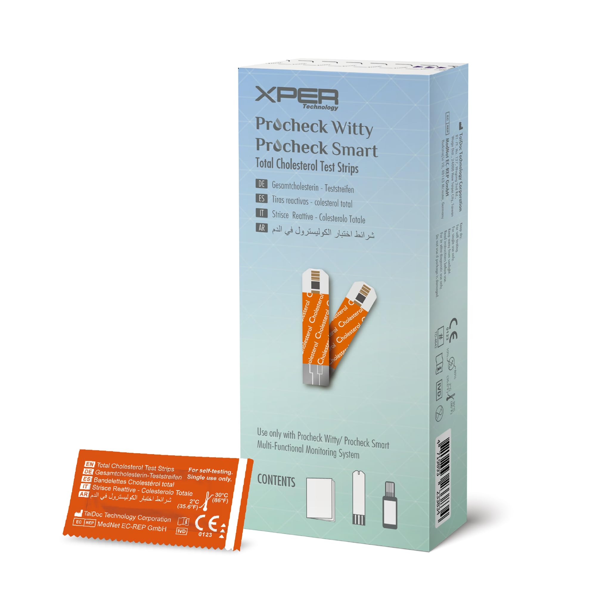 MbH Blood Cholesterol Monitoring Test Strips 10 Single Pack in Procheck Smartphone dongle Home Health Test Quick, Simple & Easy-to-Use, Clear Easy to Read Results - Android System Type-C & iOS System