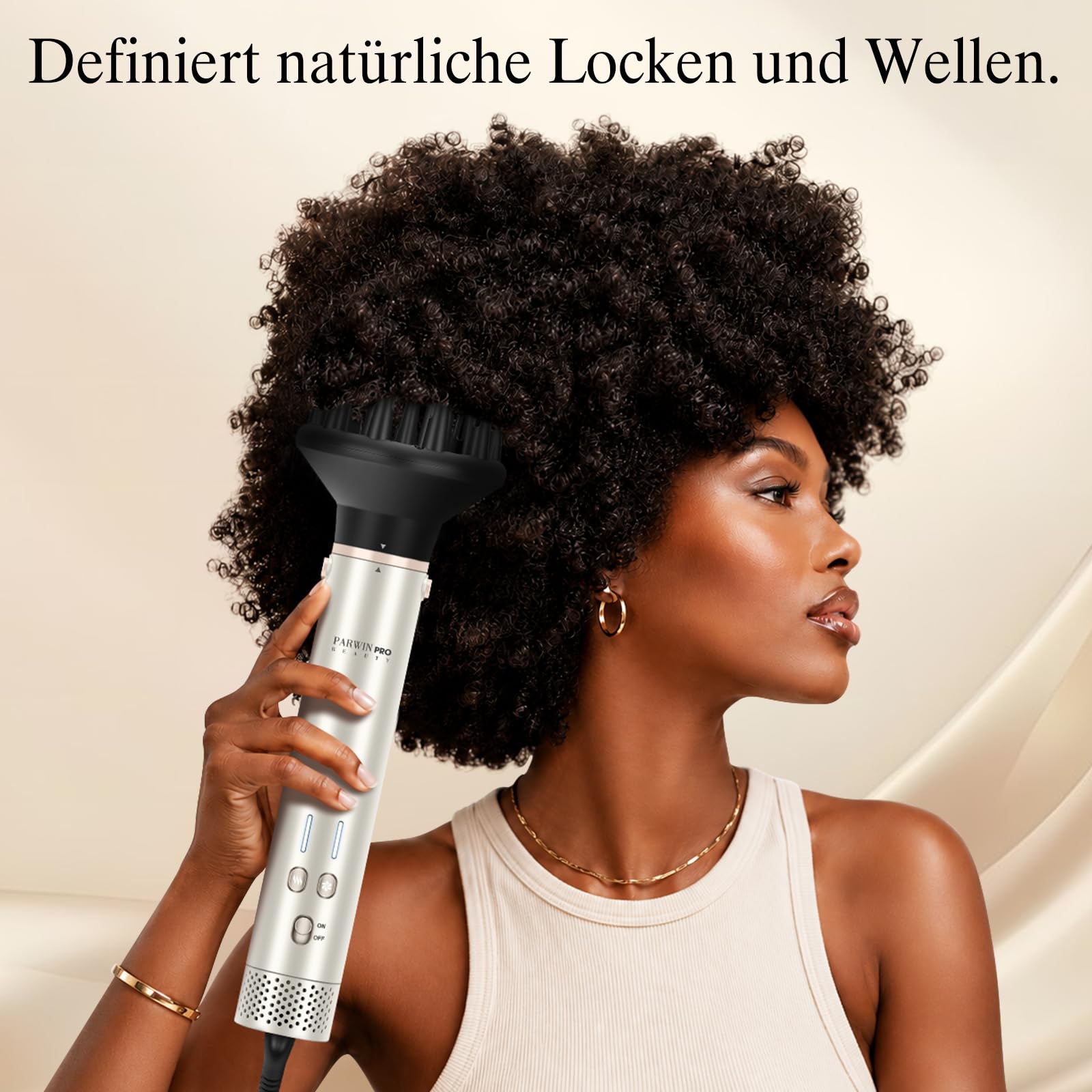 7 in 1 AirStyler, Automatische Doppelspannung MaxAIR 2.0 Multi-Styler Set | Auto-Wrap Lockenstab, 110000 U/Min Föhn mit Diffusor Volumenbürste, Glättender Finish-Aufsatz, Glätteisen, Champagnersilber