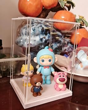 14 16 18 20 22 24 inch Tall Acrylic Display Case UV Protection, Assemble Countertop Clear Acrylic Organizer Box Cube for Collectibles, DollsWhite Base,40x40x45cm