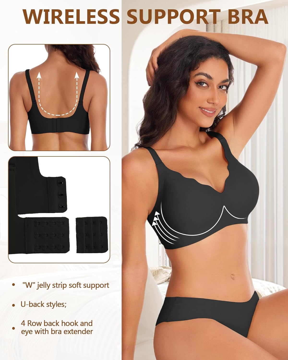 Womens Wireless Seamless Bras No Underwire Push Up Supportive Full Coverage Bralette Comfort Scalloped T-Shirt Bra - Image 4