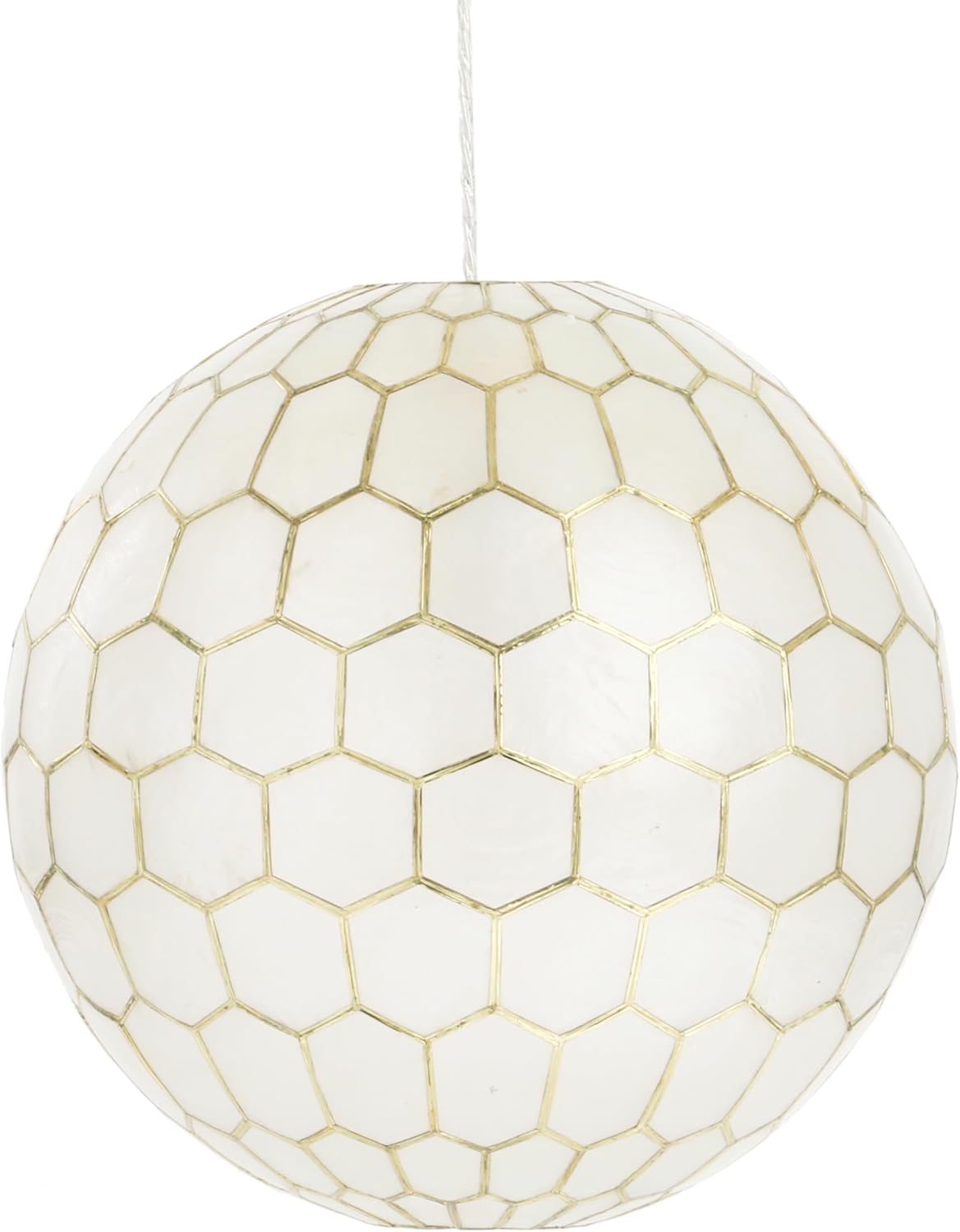 Creative Co-Op Capiz Honeycomb Globe Pendant Light, Capiz White Seashells with Antique Gold