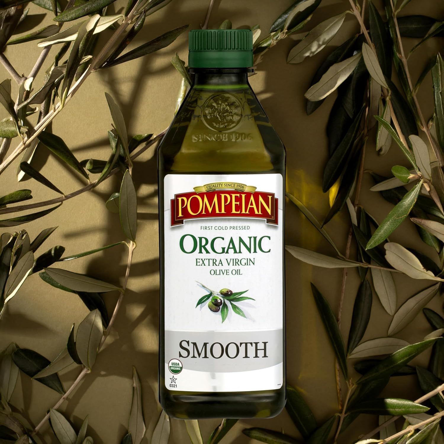 Pompeian USDA Organic Smooth Extra Virgin Olive Oil, Contains Polyphenols, First Cold Pressed, 68 Fl Oz