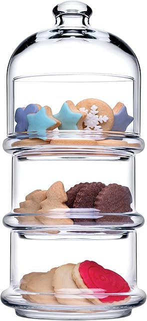 3 Tier Glass Patisserie Domed Jar. Cake Macaron Cookie Canister Containers.