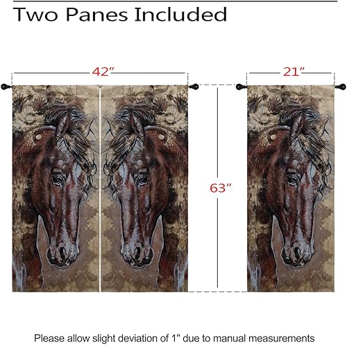Miniatura 3 de Cortinas opacas con cabeza de caballo para niñas y niños, decoración del hogar, semental, animales, caballos marrones, con ojales, aislamiento