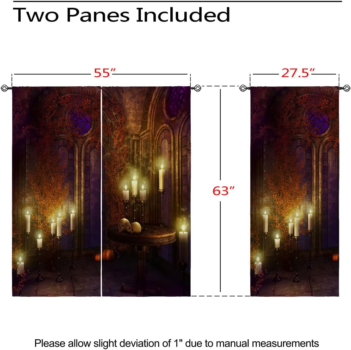 Gothic Blackout Curtains for Girls Boy Home Decor, Halloween Skull Mystic Flowers Spooky Rod Pocket Thermal Insulated Drapes Darkening Window Curtain for Bedroom Living Room, 55 x 63 Inch