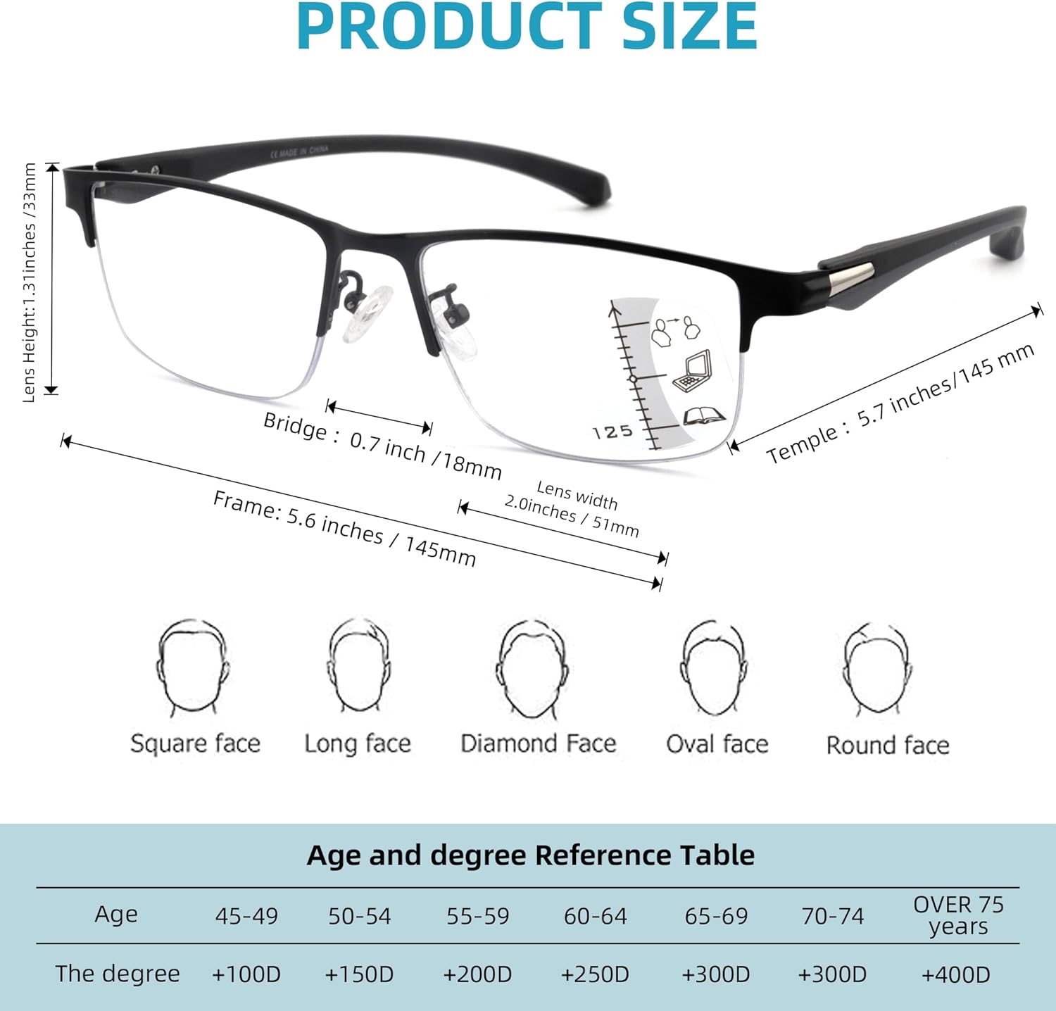 3 Pack Progressive Multifocus Reading Glasses Men Blue Light Blocking Metal Frame Executive style(1.25x) - Image 3