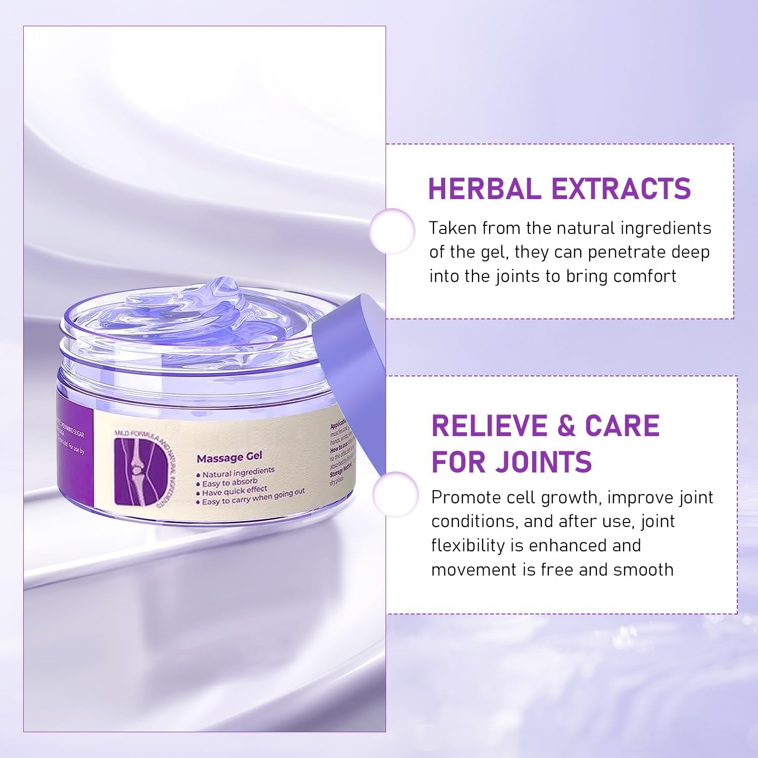 2 PCS Joint Gel Purple Gel, Purple Relief Soothing Massage Cream, Joint Activities Throughout The Body, Effective Soothes for Knees, Hands, Lumbar, Neck and Shoulders - Image 2