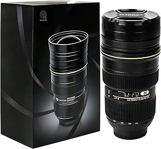 Coffee Mug - Camera Lens Mug 1:1 Replica, 14oz Stainless Steel Insulated Cup with 2 Lids & Filter Straw Spoon - 8pcs Gift Set, Cool Office Desk Decor, Unique Birthday Gifts for Men, Women, Dads
