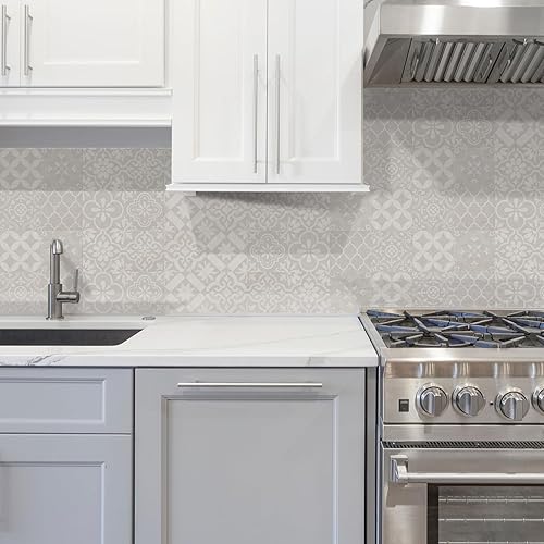 Miniatura 10 de Lukery Azulejos de despegar y pegar, impermeables, para loseta en muro de cocina, azulejos de flores, autoadhesivos, azulejos de pared de PVC,