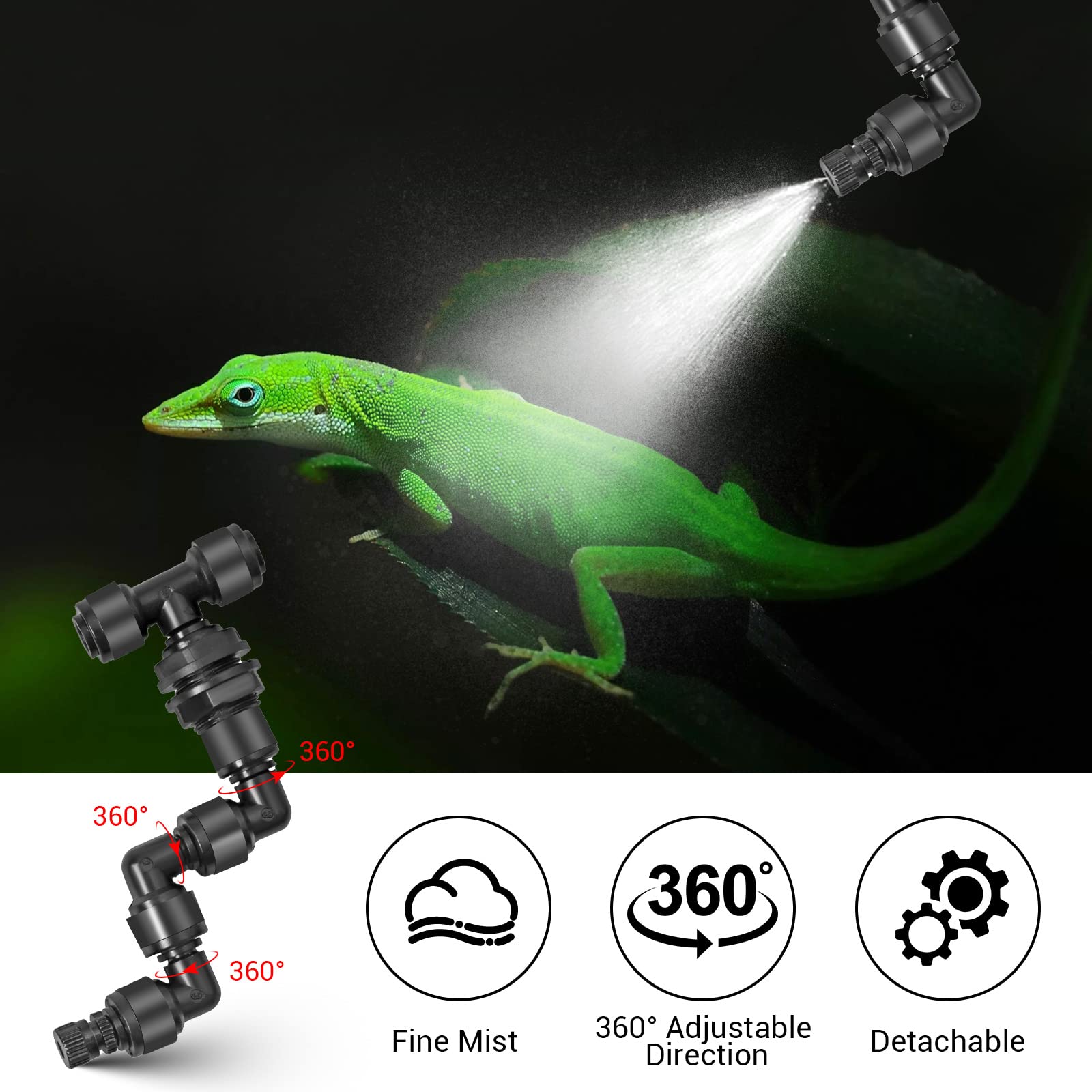 Sistema Inteligente de Nebulización de Reptiles, Mister Automático con Doble Cabezal Ajustable de 360° para Terrario, Sistema de Pulverizador de Selva Tropical, Sistema de Riego de Plantas de Interior