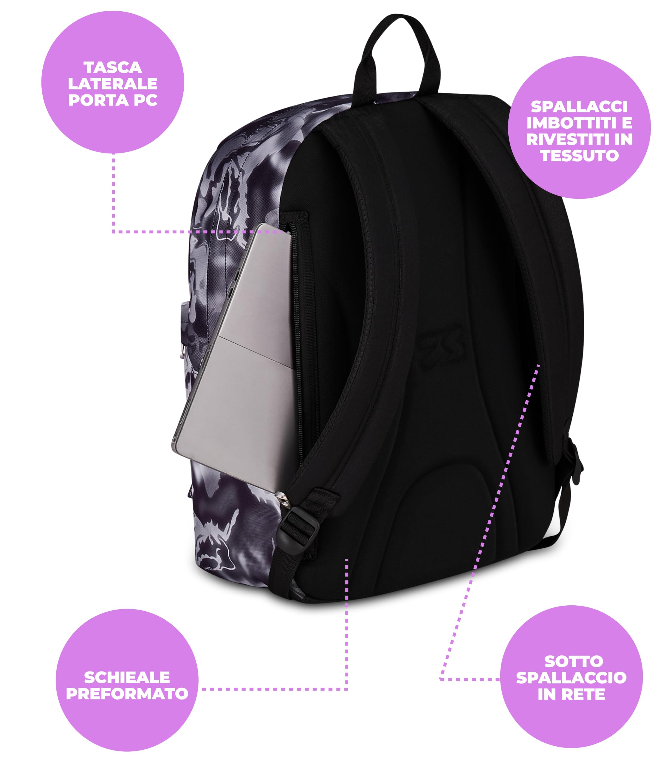 Seven Zaino Scuola Elementare Bambino, Scuola Media Ragazzo, Ischoolpack, Powerbank incluso, Scomparto PC, grigio scuro