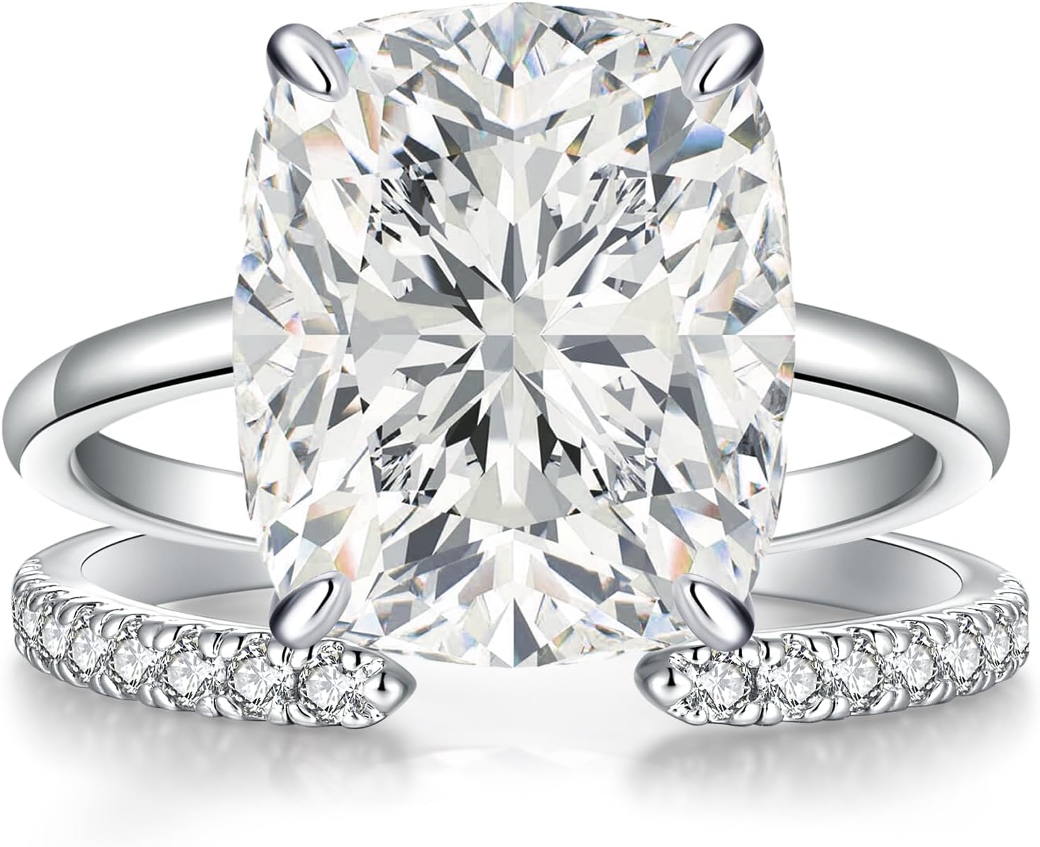 3CT/5CT Elongated Cushion Cut Engagement Ring Set for Women, Wedding Promise Cubic Zirconia Band, 14K Gold/White Gold Plated Stackable Adjustable Bridal Half Eternity Open Rings, Size 5-9