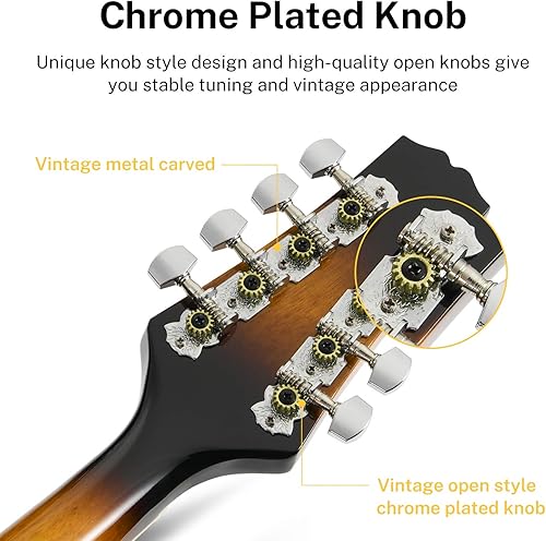 Miniatura 3 de Donner A Style Mandolina Instrument Sunburst - Instrumento musical de mandolina acústica para adultos, 8 cuerdas, paquete con bolsa de cuerda, púas