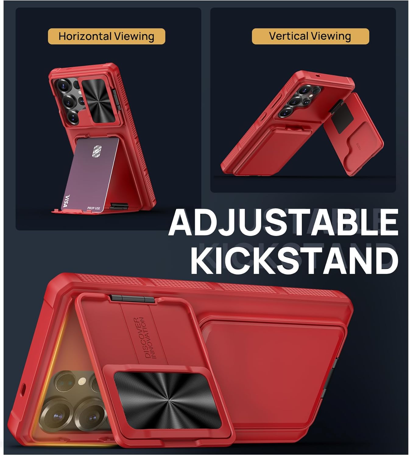 SSLOTSCASE for Samsung Galaxy S25 Ultra Case with Wallet & Stand & Sliding Camera Lens Cover & Card Holder, Heavy-Duty Rugged Silicone Edge Protective Phone Case Cover for S25 Ultra 5G 6.9" 2025, Red