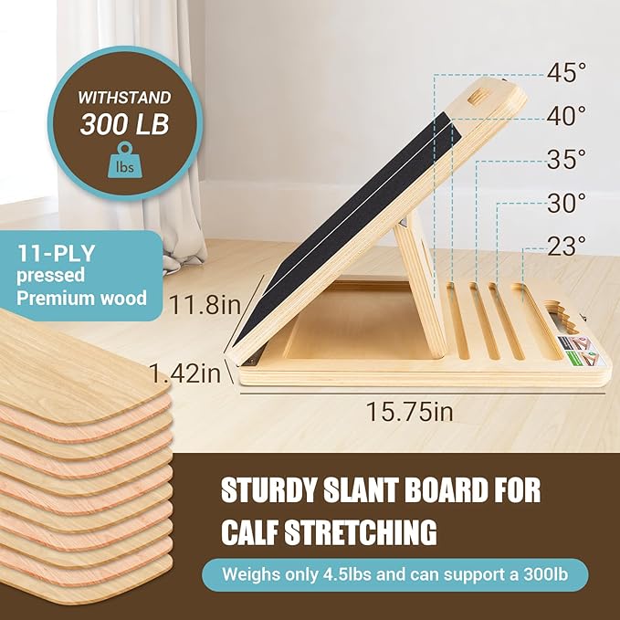 Tabla inclinable para estiramiento de pantorrillas, ajustable de madera miniatura 5