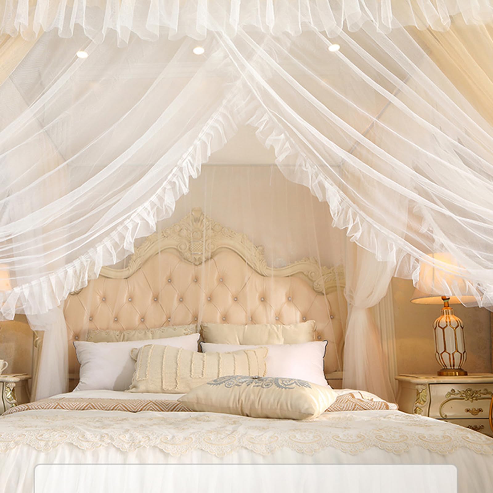 Rideaux Lit Baldaquin Quatre Coins,Voilage Baldaquins,Rideaux Lit Style Princesse Quatre Coins,Solide Et Durables,Convient La DéCoration Chambre Filles Et Dadultes