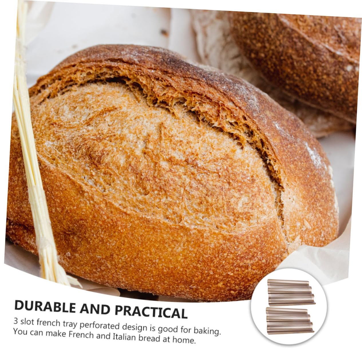 STOBAZA Molde para Hornear Pan de 3 Ranuras en Acero al Carbono, 2 Piezas | Diseño Perforado, Acabado Antiadherente, Formato de Ondas para Baguette en Cocción
