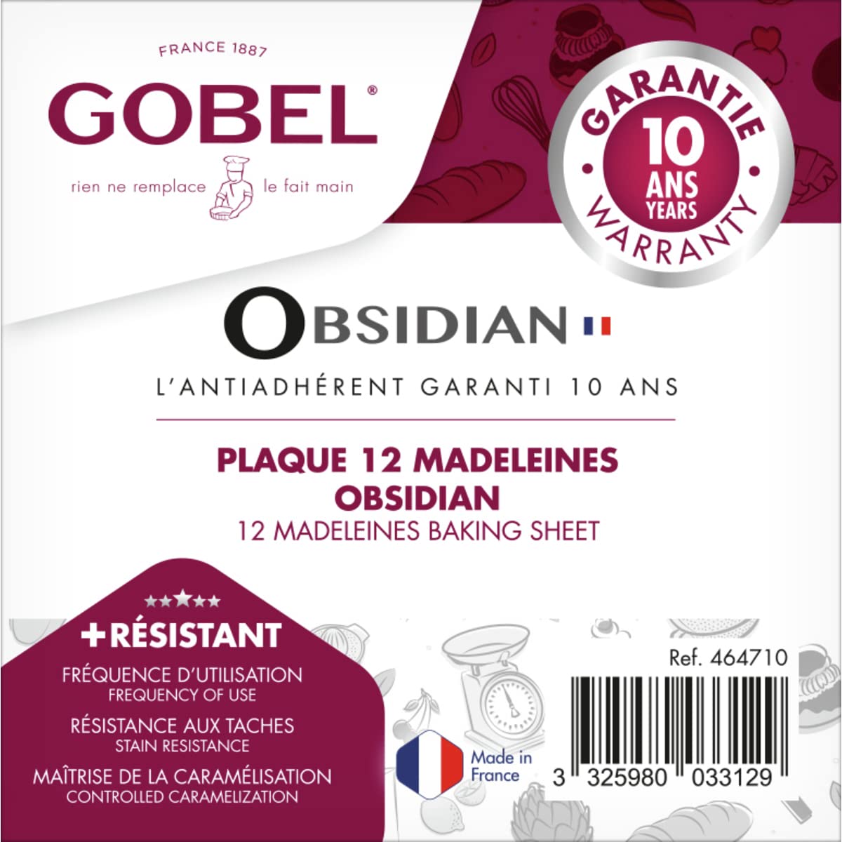 Louis Tellier 464710 Obsidian Baking Sheet, 15.50"W x 8"D x 0.66"H, 12 madeleines, Non-Stick