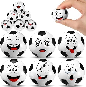 Arrowbash 12 Pcs Mini Face Stress Balls for Boys Girls Sport Funny Face Squeeze Foam Balls for Stress and Anxiety Relief for Party Favors Birthday Gift DecorationSoccer
