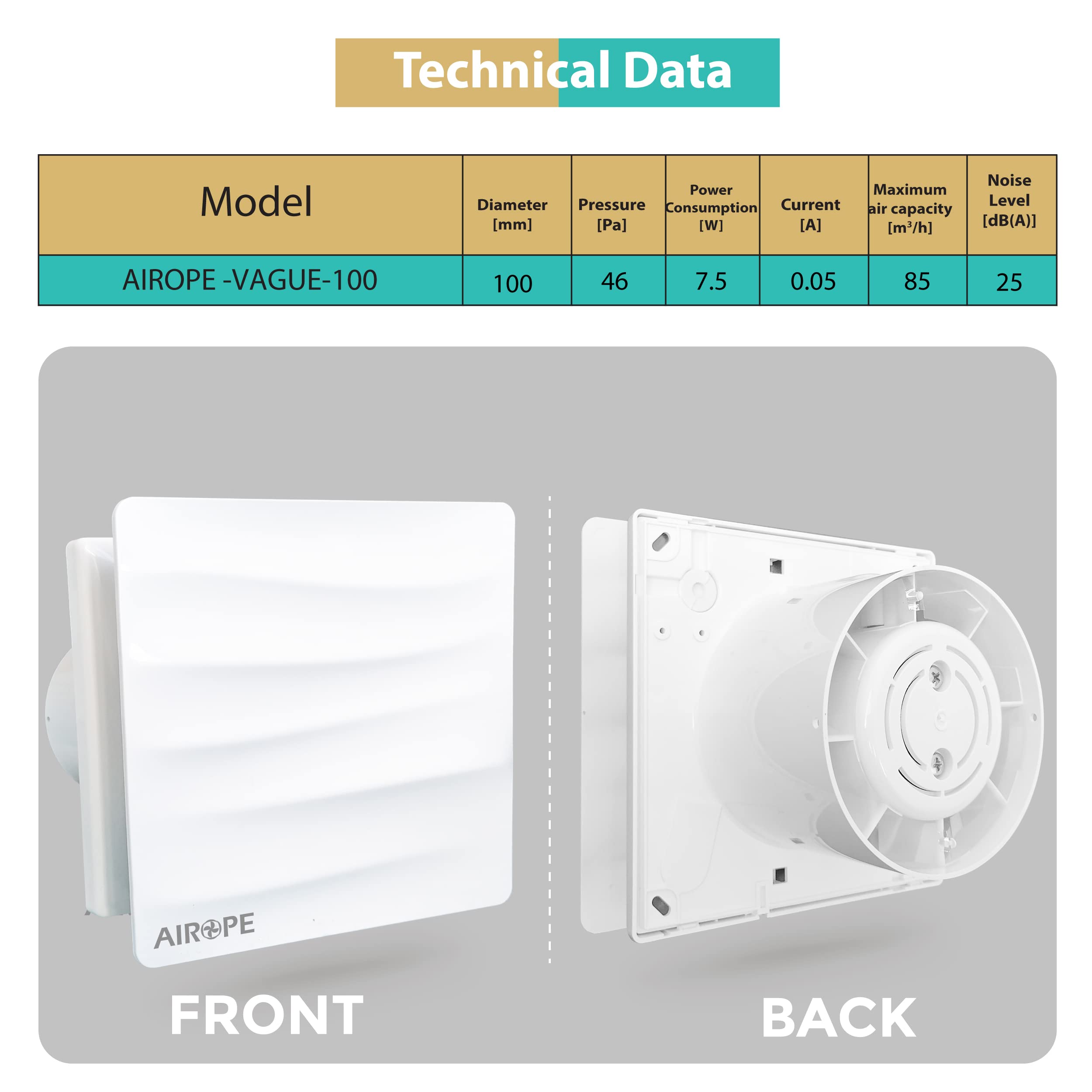 100 mm,Aspiratore,Design Moderno e Aspetto Estetico,Ventola Estrazione Ventilazione +Valvola di non Ritorno Aria,92 m³/h,Silenzioso per Bagno,Wc,Cucina Buro,Garanzia 5 ANNI