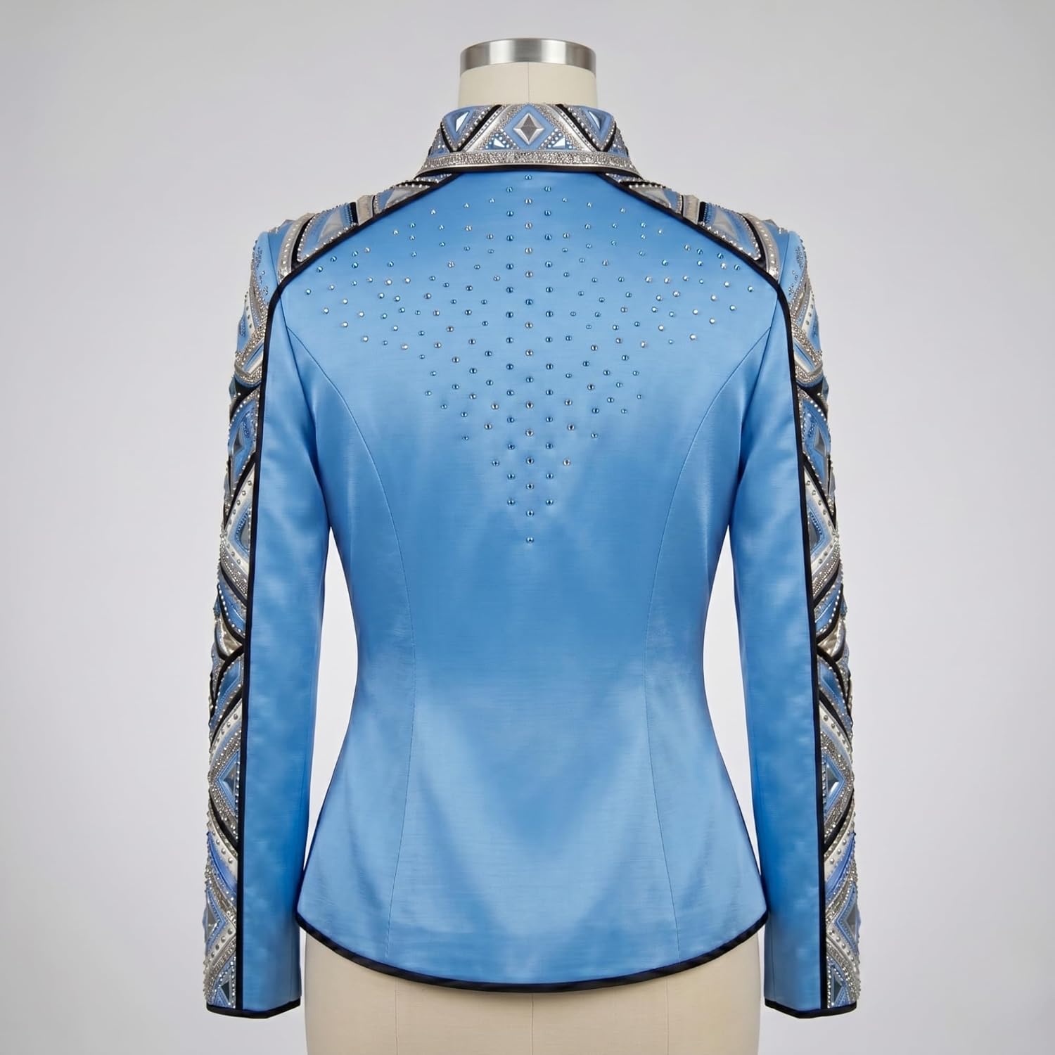 Women’s Western Show Jacket Blue – Equestrian Riding Coat with Stud Detail & Geometric Trim