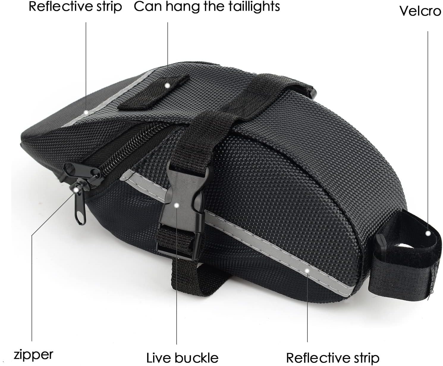 1 bolsa para sillín de bicicleta, con reflectante para un paseo de seguridad, bolsa de sillín de bicicleta debajo del asiento, paquete de asiento de ciclismo para bicicletas de montaña y