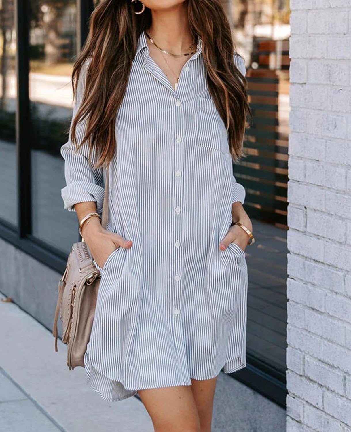 MINTLIMIT Womens Button Down Shirt Dress Long Sleeve Loose Spring Summer Casual Shirt Dresses with Pockets 2025 Trendy - Image 3