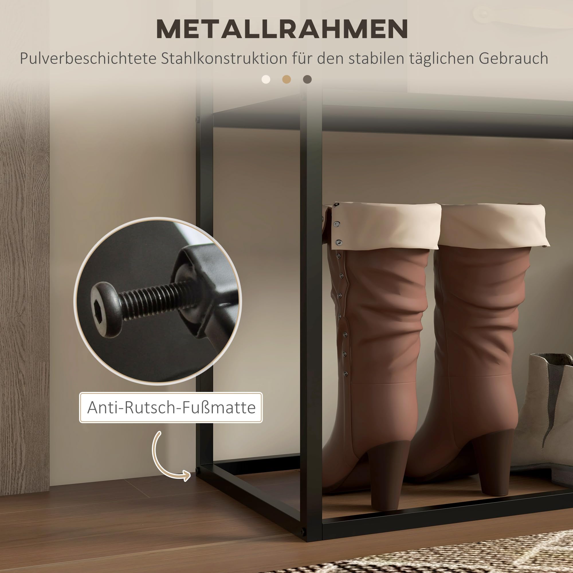 HOMCOM Konsolentisch Flurtisch mit 2 Ebenen, 90 x 30 x 75 cm, Schwarz | Sofatisch, Beistelltisch mit Kippschutz, Dekotisch für Wohnzimmer, Diele, Stahl