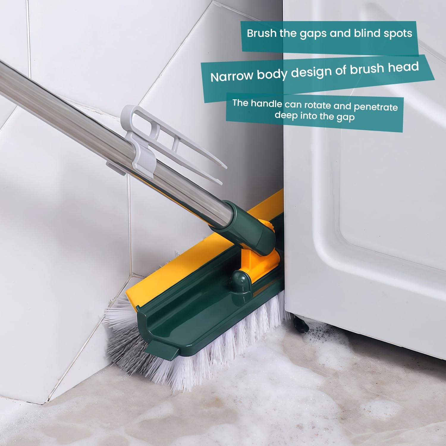 Generic 5-in-1 Floor Scrubber,Floor Gap Brush, Corner Brush for Kitchen Bathroom and Balcony, Long-Handle,Triangular-Shaped Large Brush, Thick bristles, Green 9.06 * 42.9 Inch