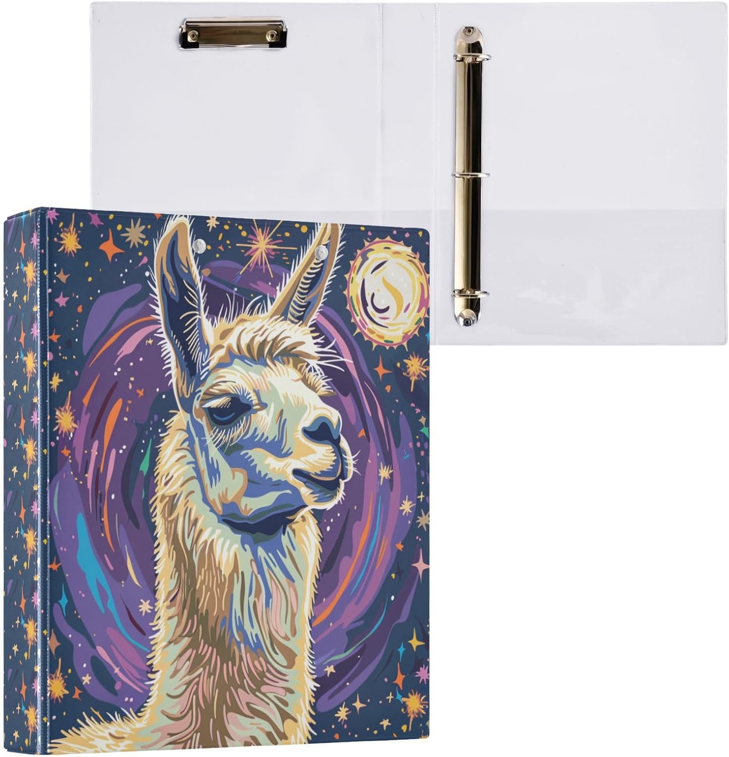 ALAZA Llama Alpaca Starry Sky 3 Ring Binder 1.5 Inch Three Ring Office Binders w/clipboard & 3 Pockets, Hold 200 Sheets, 1pc