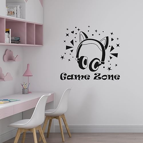 Miniatura 1 de A Top Design Gamer Girl Room Decor - Calcomanías de vinilo de pared para adolescentes de Game Zone, calcomanías de vinilo para pared, auriculares de